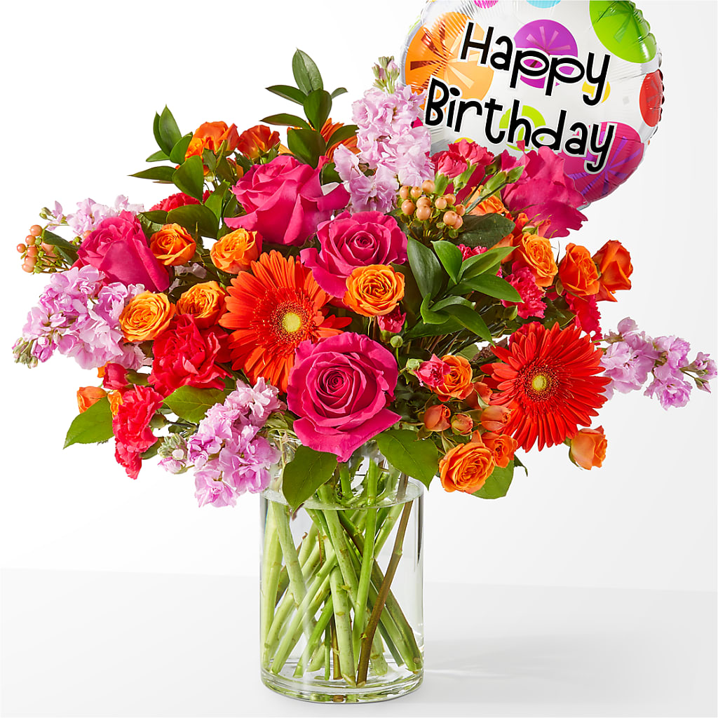 Fiesta Bouquet with Birthday Balloon – Cg Rain Florist, Cedar Grove NJ
