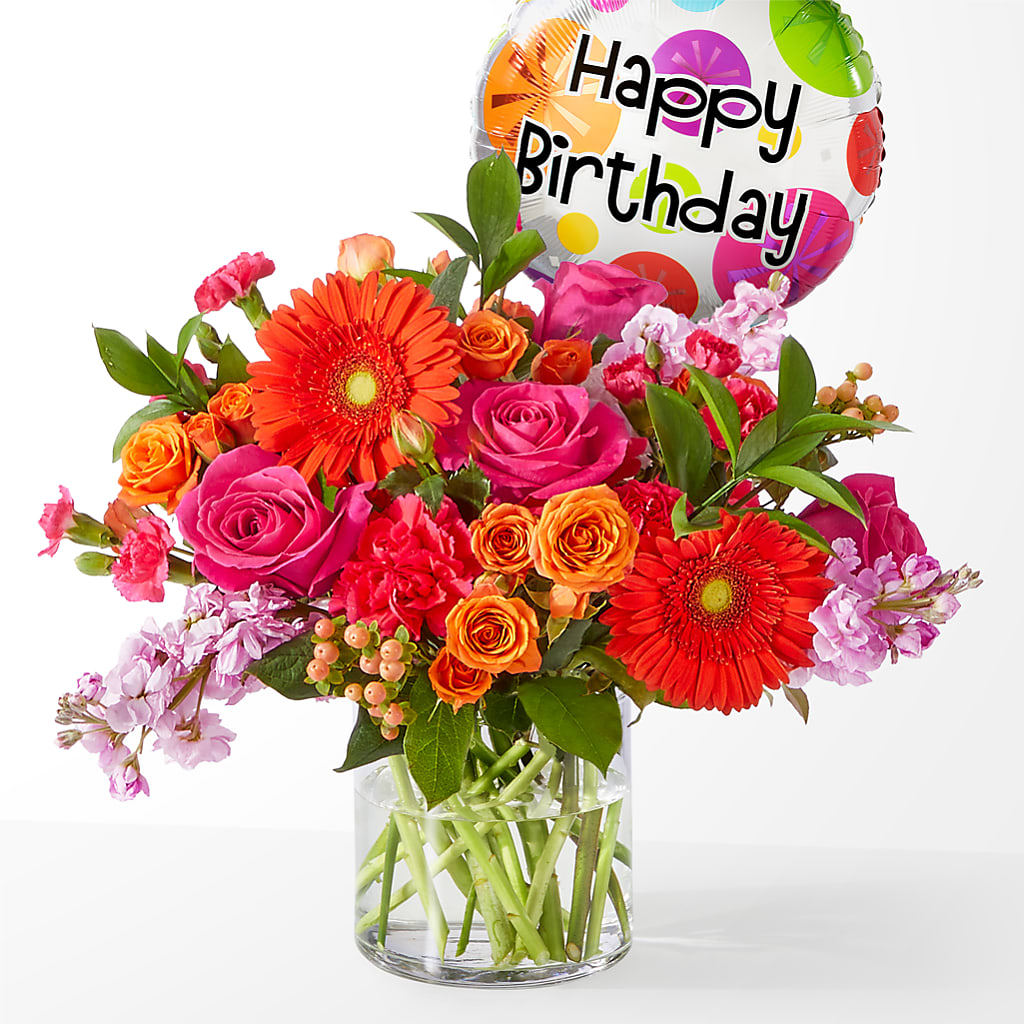 Fiesta Bouquet with Birthday Balloon – Cg Rain Florist, Cedar Grove NJ