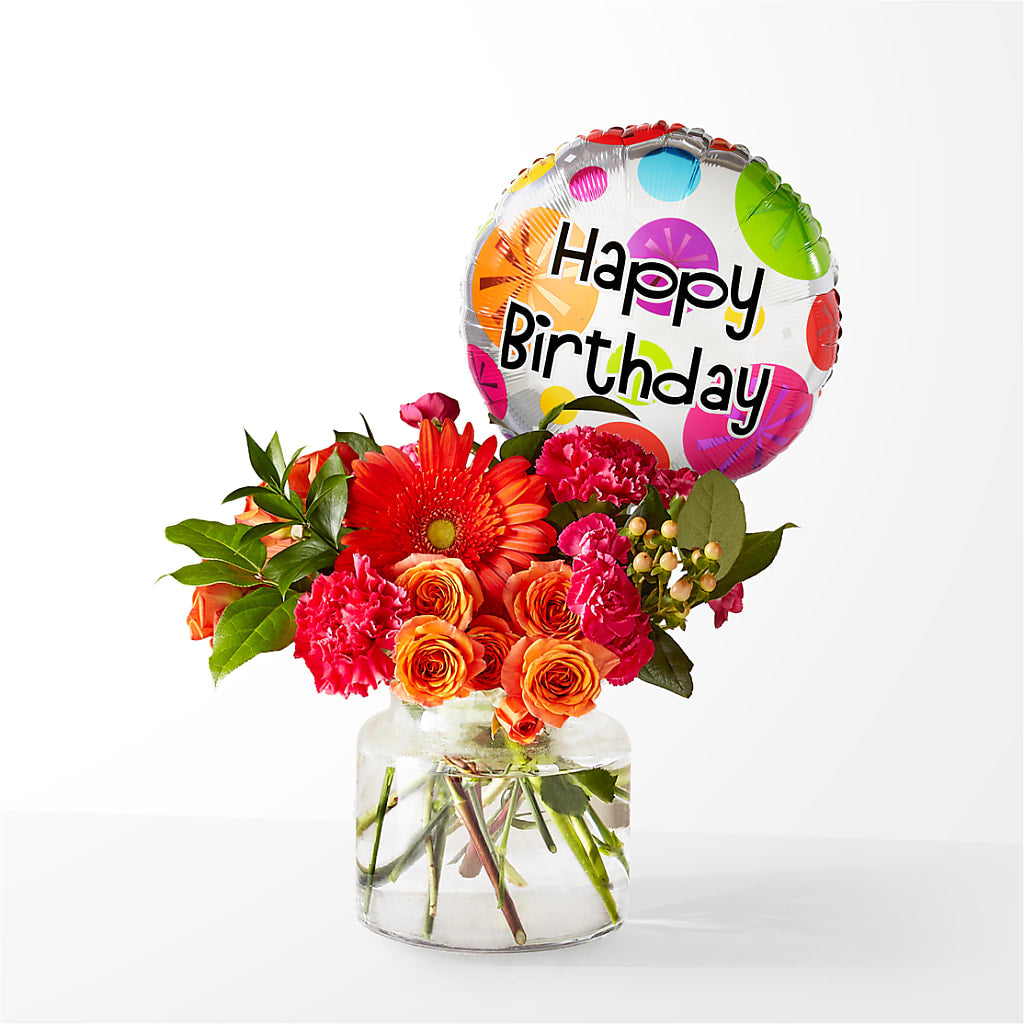 Fiesta Bouquet with Birthday Balloon – Cg Rain Florist, Cedar Grove NJ