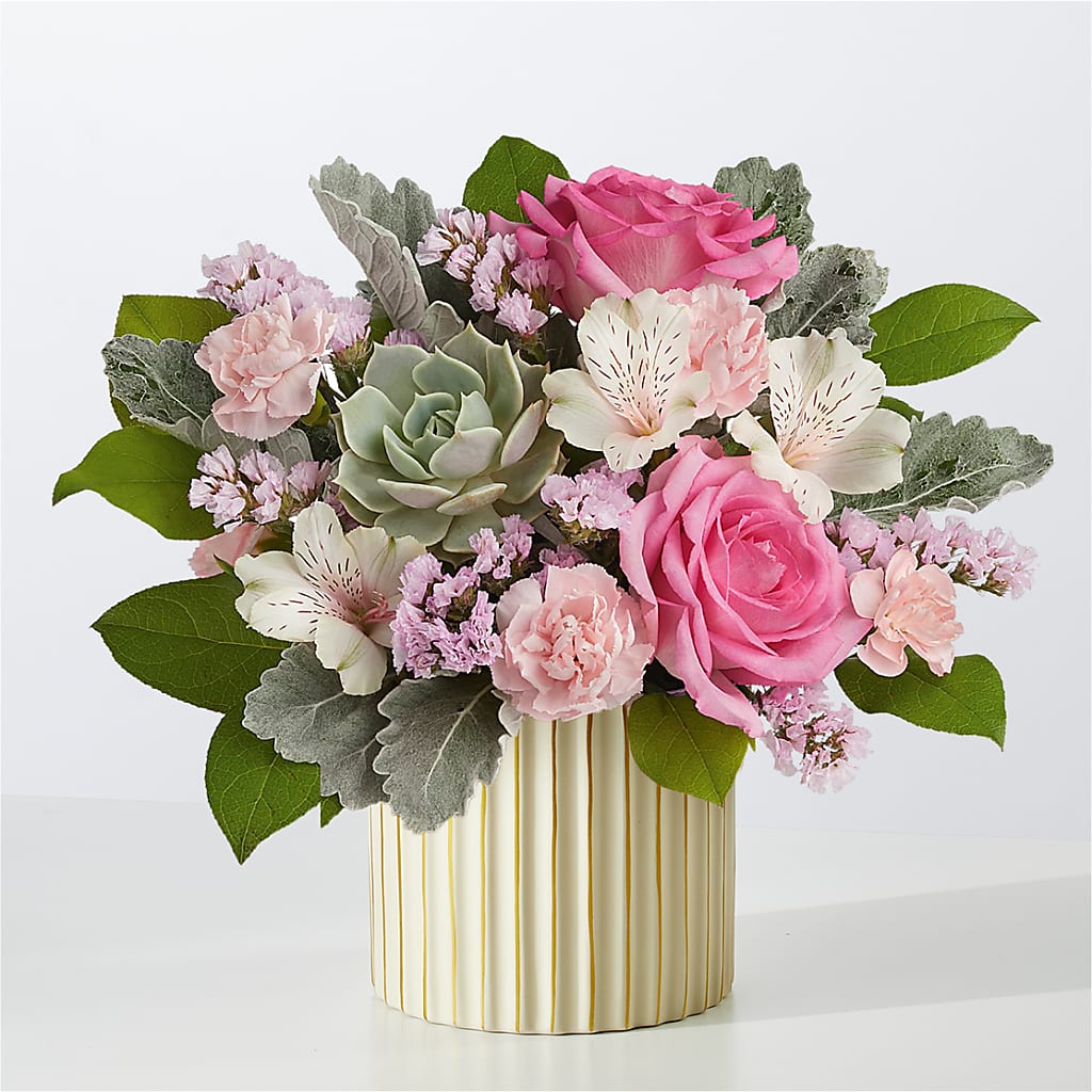 Dusty Rose Bouquet with Ivory Vase – Cg Rain Florist, Cedar Grove NJ