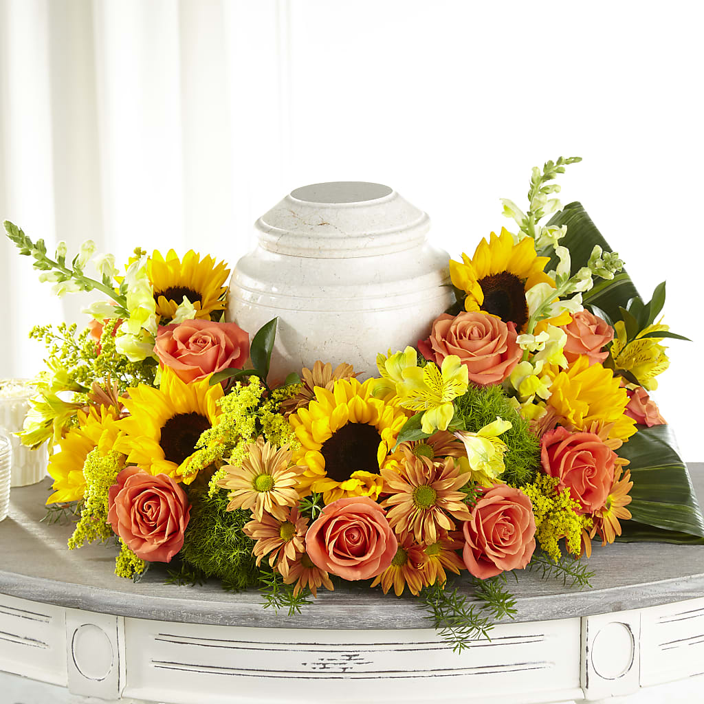 Faithful Sunflower Cremation Adornment – Cg Rain Florist, Cedar Grove NJ