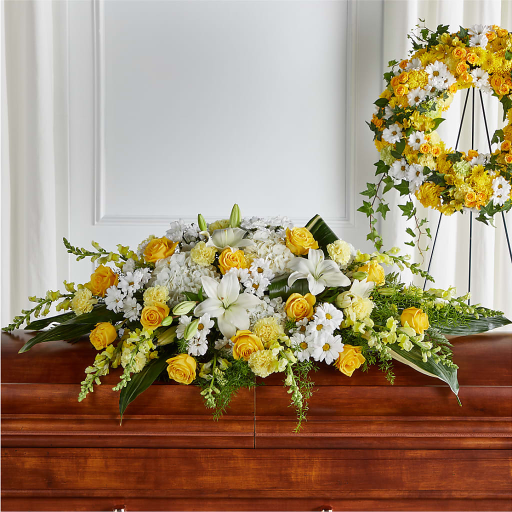 Golden Harmony Casket Spray – Cg Rain Florist, Cedar Grove NJ