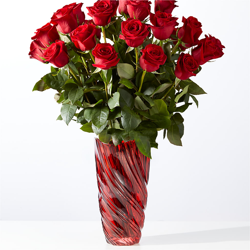 Classic Love Red Rose Bouquet with Luxe Swirl Vase – Cg Rain Florist, Cedar Grove NJ