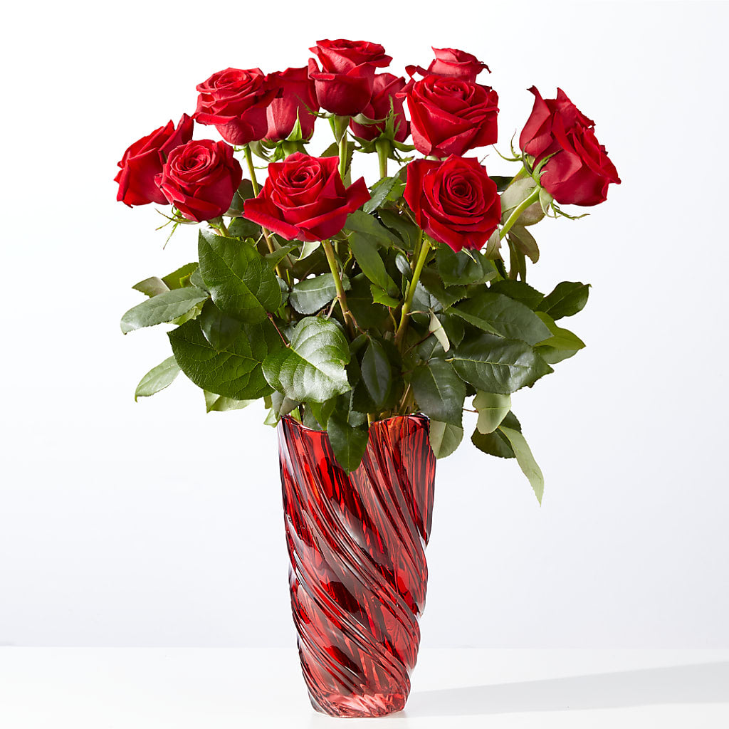 Classic Love Red Rose Bouquet with Luxe Swirl Vase – Cg Rain Florist, Cedar Grove NJ