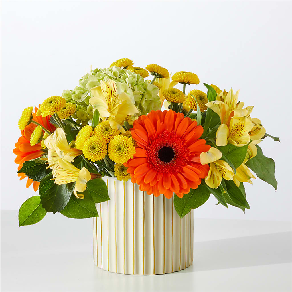 Autumn Sunshine Bouquet with Ivory Vase – Cg Rain Florist, Cedar Grove NJ