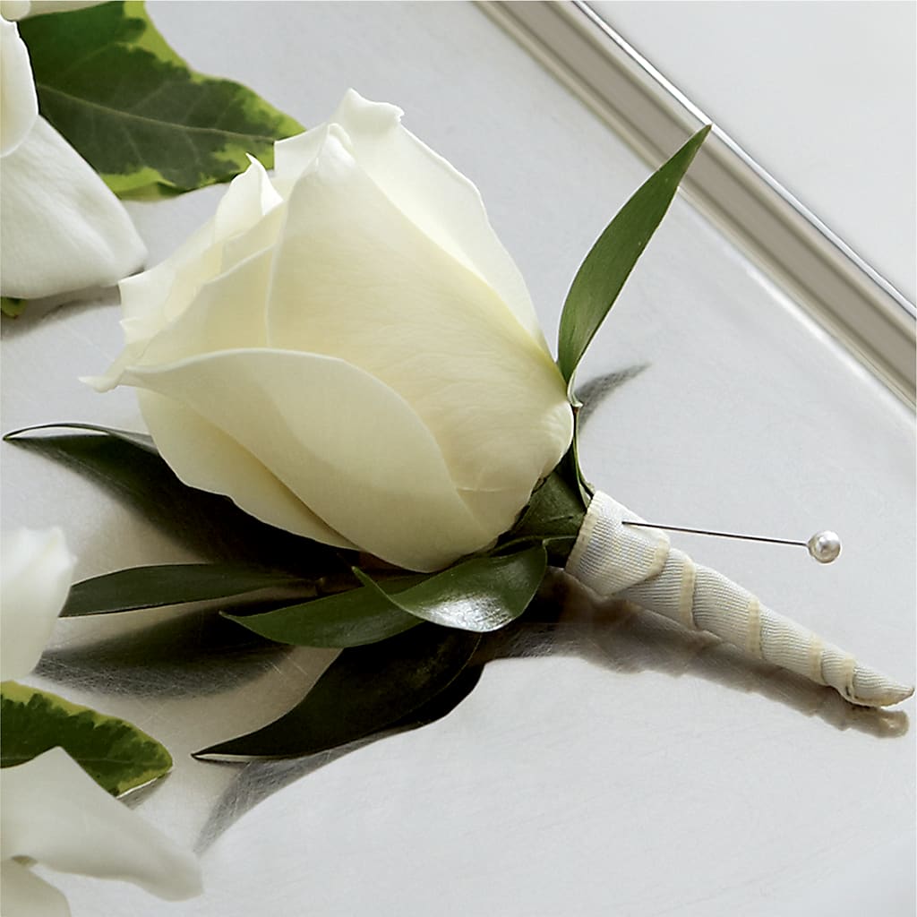 White Rose Boutonniere – Cg Rain Florist, Cedar Grove NJ