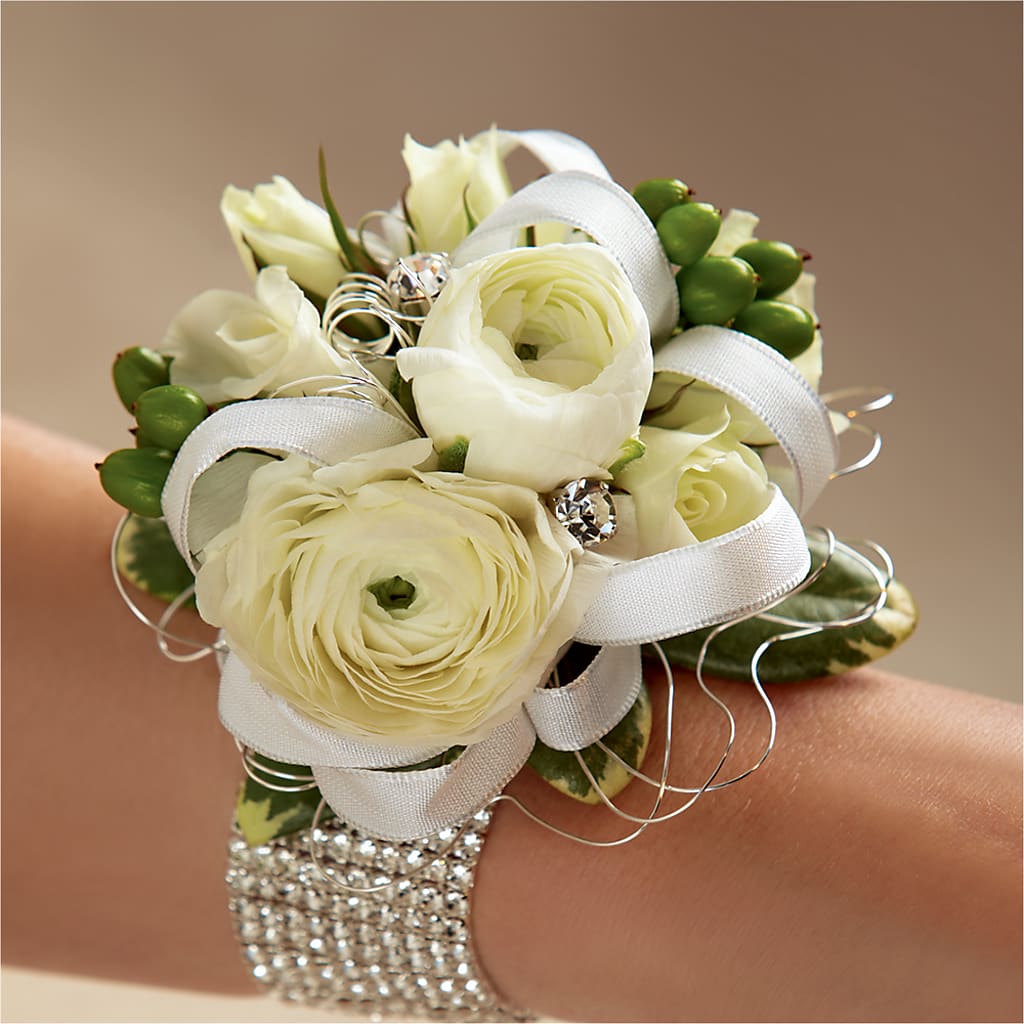 White Wedding Corsage – Cg Rain Florist, Cedar Grove NJ