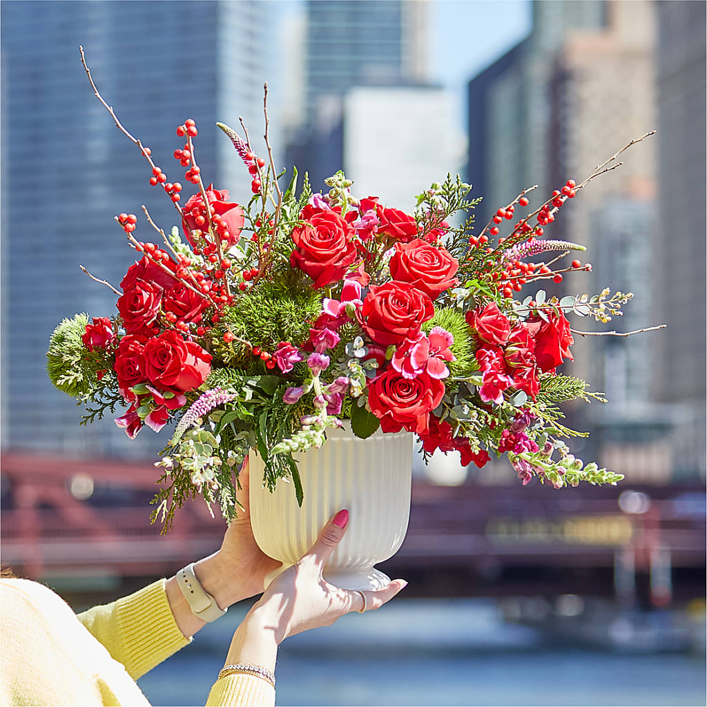 Big Red Bow Bouquet –  Cg Rain Florist, Cedar Grove NJ