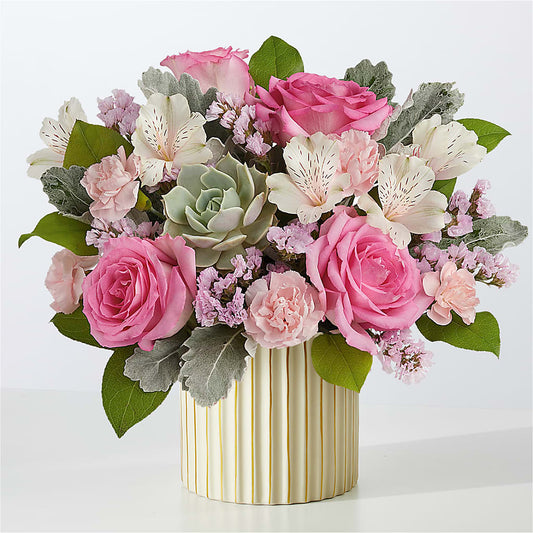 Dusty Rose Bouquet with Ivory Vase –  Cg Rain Florist, Cedar Grove NJ