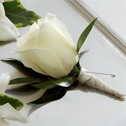 White Rose Boutonniere –  Cg Rain Florist, Cedar Grove NJ